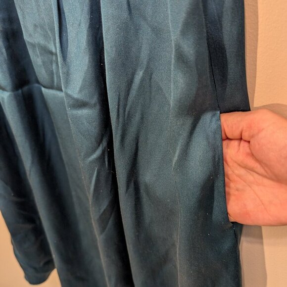 See by Chloe Silk Midi Dress Green Teal Holiday Party NYE Festive Glam - Size 8 - Picture 5 of 7